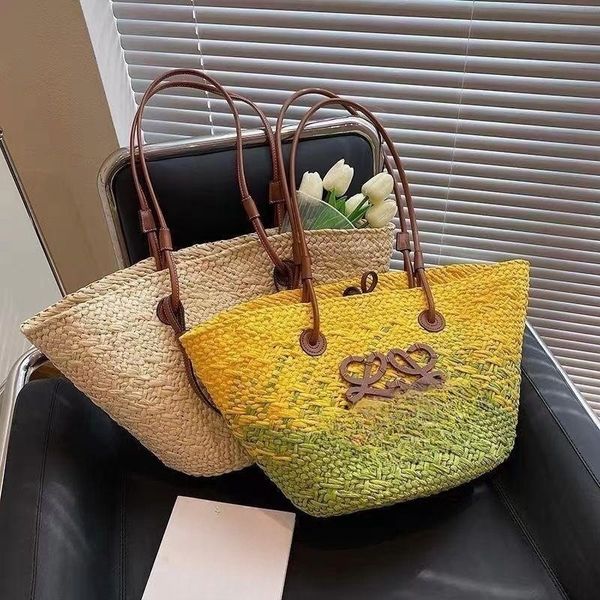 Bolsa de praia grande cesta de viagem para mulheres Bolsas de mão femininas de tecido de vime casuais Rattan Bolsas de grande capacidade para verão Bolsas de palha de praia