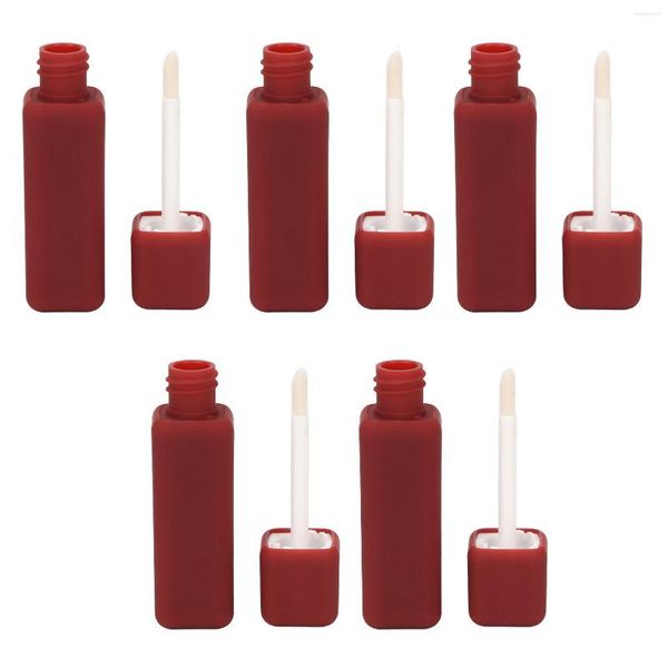 Vorratsflaschen, 5 Stück, leere Lipgloss-Röhren, Gummifarbe, mattierte Textur, nachfüllbar, rechteckig, roter Zerstäuber