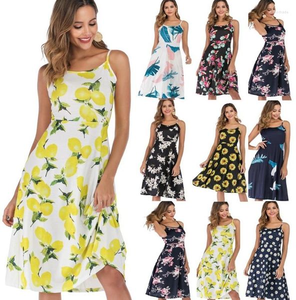 Casual Kleider 2023 Frühling Sommer Kleid Frauen Sling Print Große Schaukel Vestido Feminino De Mujer Bodycon Maxi