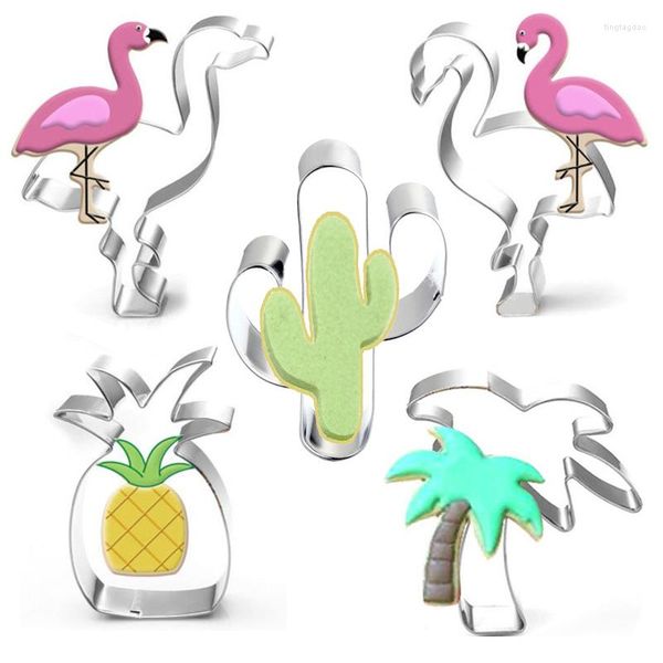 Backformen, 5 Stück, Flamingos-Form, Ausstecher-Set, Metall, DIY, Kokospalme/Ananas/Opuntia, Keksformen, Kuchen, Fondant, Dekoration