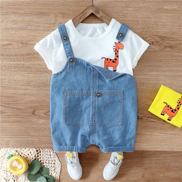 Kleidung Sets Sommer Baby Mädchen Jungen Kinder Cartoon Giraffe Kurzarm T-shirt Denim Shorts Kinder Kleidung Säuglings Outfits