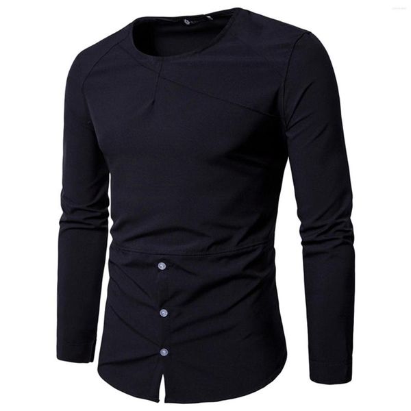 Camicie casual da uomo 2023 Summer Slim Personality Tailoring Fashion Maniche lunghe Girocollo T Maglietta da uomo Large Tall