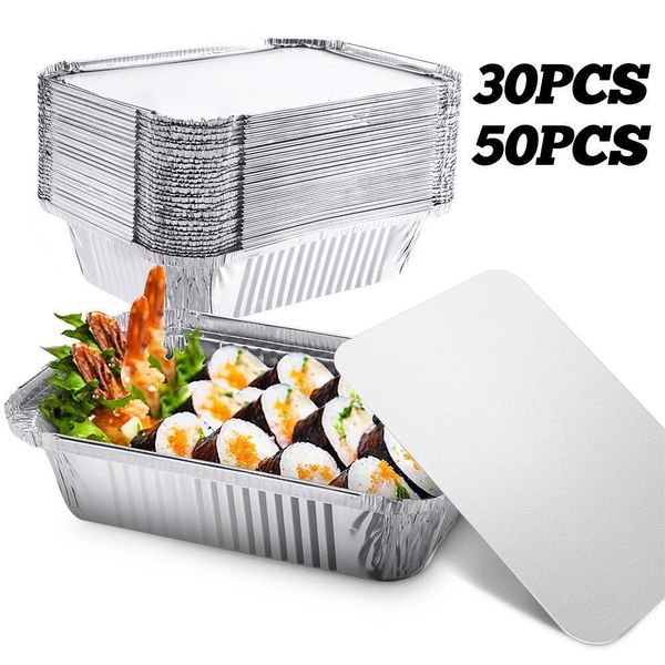 Ferramentas para churrasco Acessórios 30 pçs Bandejas descartáveis para churrasco 50 pçs Folha de alumínio Bandejas para gotejamento de graxa Reciclável Grill Bandeja para assar Cozinhar Armazenamento 230707