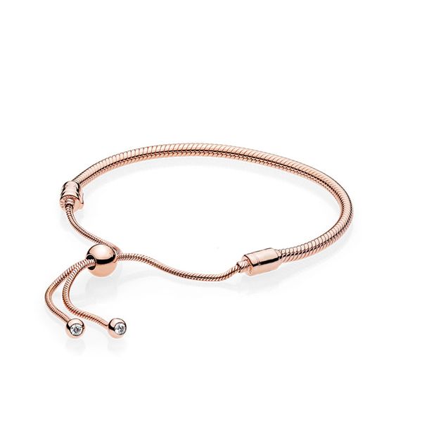 Bracciale con nappe in oro rosa 18 carati per Pandora Moments Bracciali con cursore a catena a serpente Gioielli di design Catena a mano per le donne Bracciale con ciondoli di lusso per ragazze con scatola originale