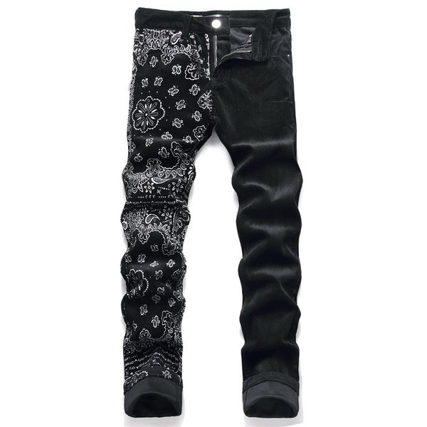 Erkekler kot hafif lüks erkek slimfit siyah kadife pantolon moda baskı dekorları gündelik sokak moda seksi pantolon; 230707