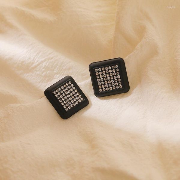 Orecchini a bottone Quadrato nero strass intarsiato geometria vintage moda coreana punk neo-gotico orecchini a bottone per gioielli da donna regali
