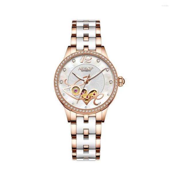 Relógios de pulso AESOP Skeleton Love Diamond Watch Feminino Automático Mecânico Safira Relógios de Pulso Relógio Feminino Relogio Feminino