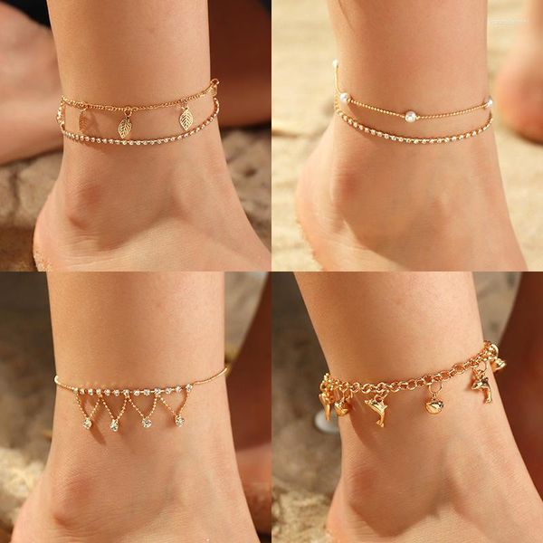 Cavigliere Set di colori oro moda per donna Cavigliera a catena multistrato Bracciale piede Caviglia gioielli da spiaggia