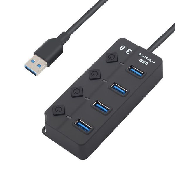 USB-Hub 3.0 Hochgeschwindigkeits-USB-3.0-Hub-Splitter mit 4 und 7 Anschlüssen, Ein-/Aus-Schalter mit EU-US-Netzteil für Laptop-PC-Hub