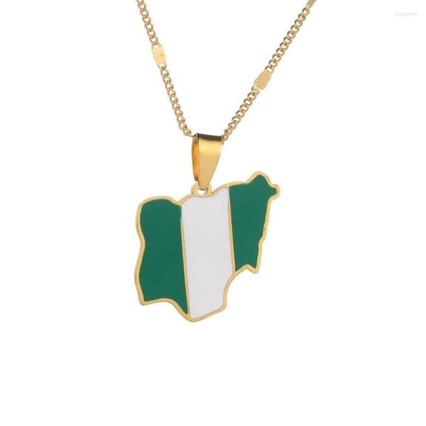 Anhänger-Halsketten, trendige Nigeria-Karte, Flagge, goldfarben, nigerianischer Charm-Schmuck