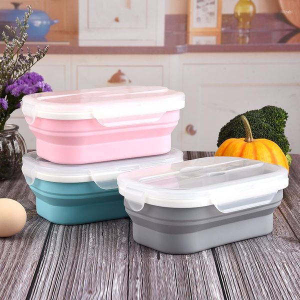 Set di stoviglie Contenitori pieghevoli in silicone Contenitori per picnic all'aperto Contenitore per il pranzo con coperchi