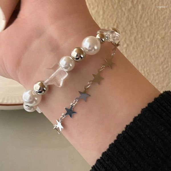 Charm Bracelets Ins Cold Wind Hip-hop Trend Bracelet Pearl Frisado Sweet Pentagram Cool Girl Temperament Moda Jóias