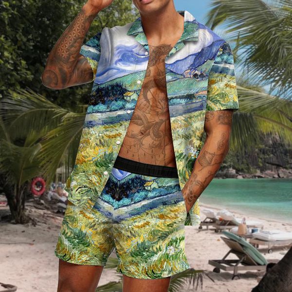 2 moda verão agasalhos masculinos calças de praia havaianas conjunto camisas de grife impressão camisa de lazer homem fino manga curta praias shorts conjuntos elegantes