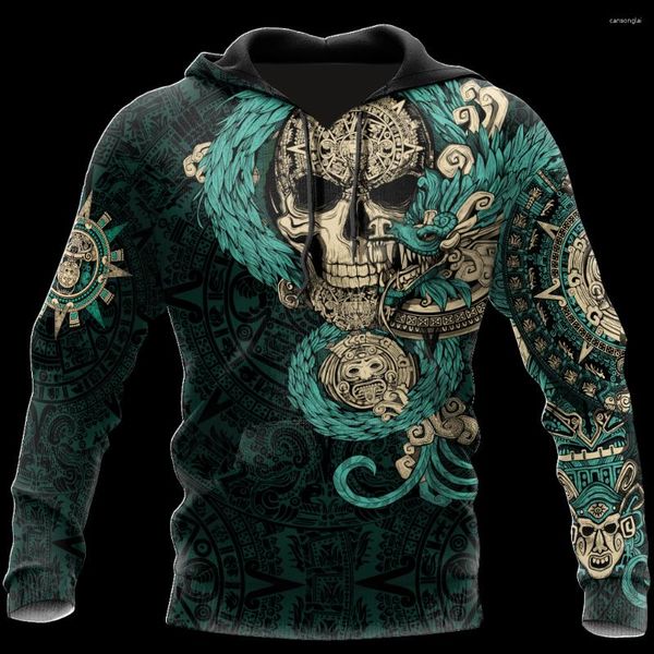 Moletons Masculinos PLstar Cosmos Impresso em 3D Est Tattoo Skull Aztec Mexico Harajuku Streetwear Engraçado Único Unissex Casual Moletons/Moletom/Zip 3