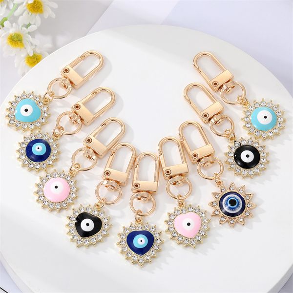 Creative Diamond Set Blue Evil Eye Ciondolo portachiavi Love Alloy Sun Car Bag Devil's Eye Portachiavi Gioielli regalo alla rinfusa