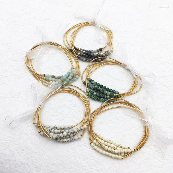 Strand 5pcs Boncuklu Altın Kaplama Bahar Bilezik Kadınlar için Bohemya Spiral Elastik Doğa Taş Bangles Hediyeler