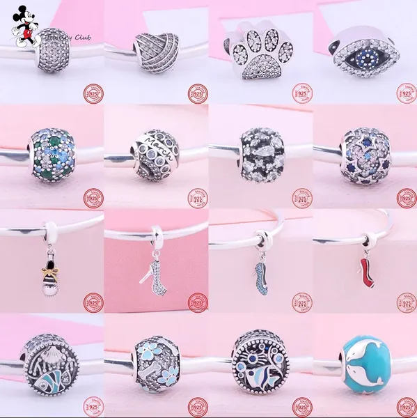 Für Pandora Charm 925 Silber Perlen Charms Armband High Heel Schuhe Delphin Volleyball Funkelnder Zirkon Charm