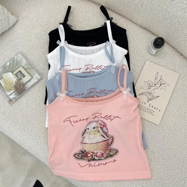 Canotte da donna Canotta senza maniche carina Canotta con stampa grafica Estate Coreano Kawaii con reggiseno Sexy Canotta senza schienale Top