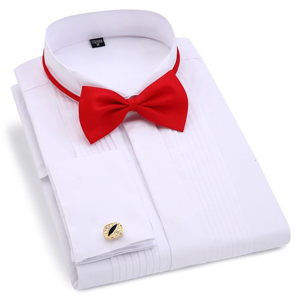 Camicie eleganti da uomo Smoking da uomo da uomo manica lunga gemelli francesi piega a coda di rondine camicia da uomo con bottoni scuri design bianco rosso nero 230707