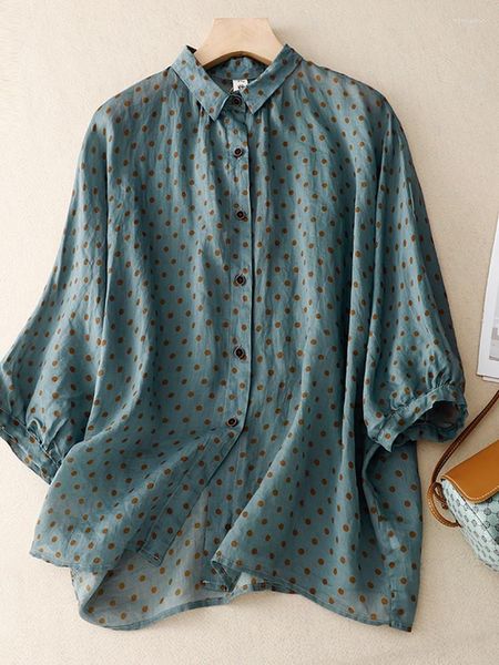 Blusas Femininas Camisas Casuais Femininas Chegada 2023 Verão Estilo Vintage Polka Dot Padrão Solto Confortável Feminino Tops Camisa de Algodão