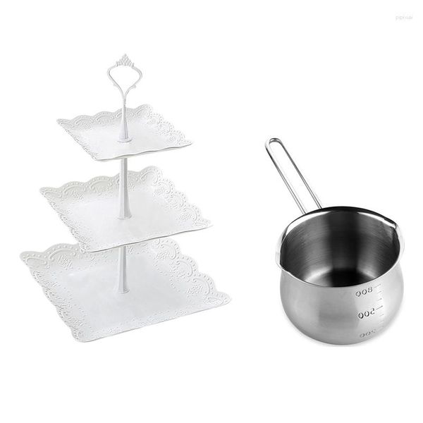 Platen 1Pcs Non-stick Pan Melk Pot Verwarming Met Schenktuiten 3 Tier Cupcake Display Stand Dessert toren Fruit Lade