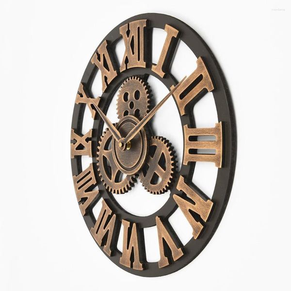 Orologi da parete Taglie multiple Fatto a mano Oversize 3D Retro Rustico Decorativo Arte di lusso Big Gear Grande orologio vintage in legno sul Fo