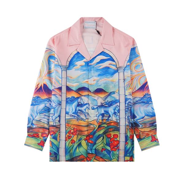 Casablanca 2023 Flor Tropical Balão de Ar Quente Camisa Havaiana de Manga Longa para Homens e Mulheres Designer Casablanc Camisas M-3XL