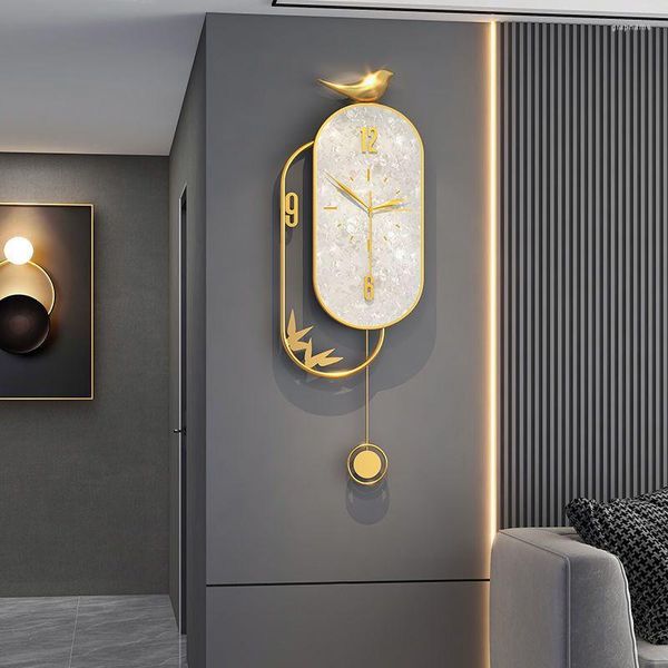 Relógios de parede Relógio de pássaro de cobre Sala de estar Mudo doméstico Decoração de restaurante Luz suspensa Decoração de relógio de luxo