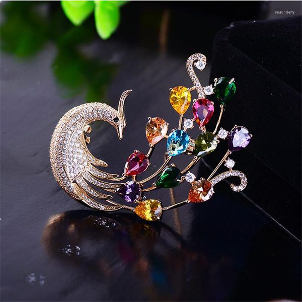 Broşlar Büyük Phoenix Brooch Shine Renkli Zirkon Kristal Korsage Vintage Gelin Eşarp Pim Hayvan Pimleri Kadınlar İçin Lüks Hediye