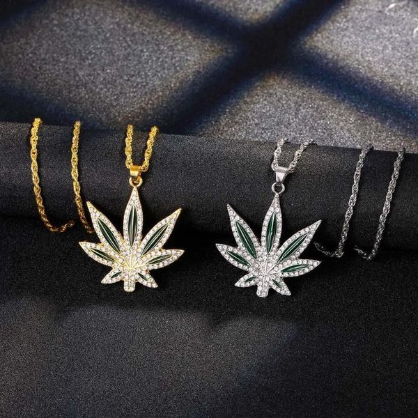 Anhänger Halsketten Hip Hop Halskette Fimble Leaf Kristall Anhänger Für Männer Frauen Personalisierte Mode Schmuck Geschenke