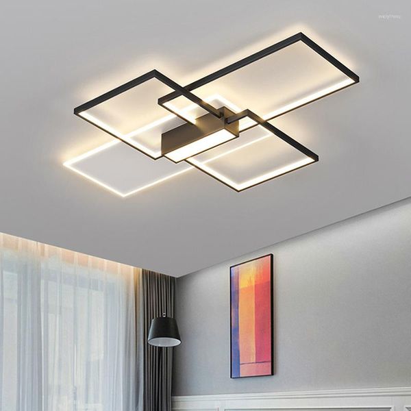 Candeeiros de teto Minimalismo moderno Led regulável Moldura retangular Candelabro Sala de estar Lâmpada montada Iluminação interna