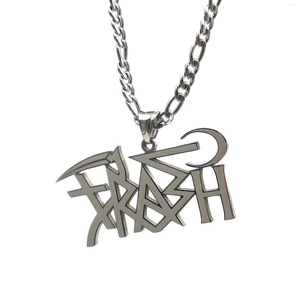 Anhänger Halsketten Große TRASH Game Logo Halskette Edelstahl Herren Jungen Schmuck Kette 4 mm 24 Zoll
