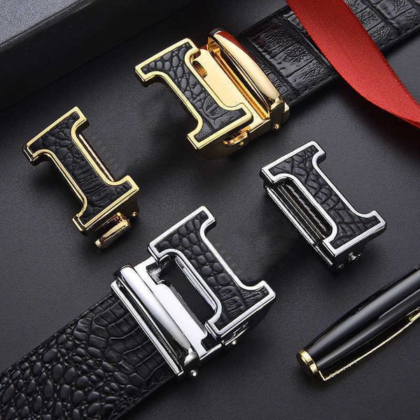 New H Automatic Buckle Alligator Belt Pattern Men Jeans Belt Business Terno Mens Fashion Brand Leather Belts Wholesale