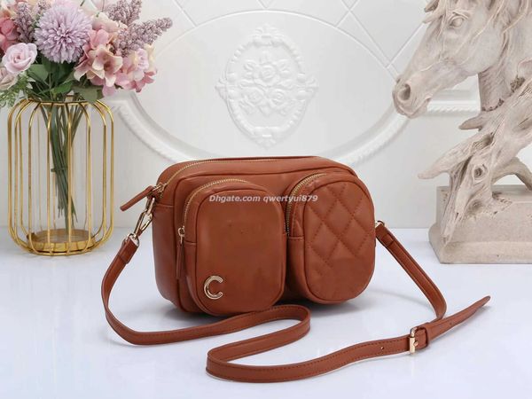 Borsa da donna con doppia tasca con zip Borsa da donna alla moda Borsa a catena in puro colore Borsa a tracolla con cinturino naturale Mini borsa a tracolla da donna Borsa a tracolla a tracolla