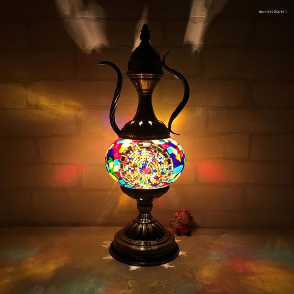 Tischlampen, handgefertigt, Mosaik-Glas, romantisches Bettlicht, mediterraner Stil, Heim-Kunst-Dekor, türkische Lampe, Vintage-Glasur, topfförmig