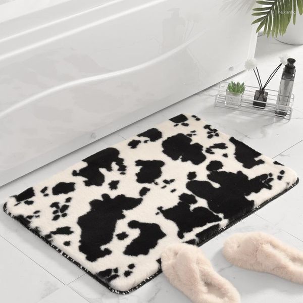 Tapetes de banho estampados de vacas capachos macios de pelúcia sintético com padrão de animais decoração de casa sala de estar quarto tapetes antiderrapantes