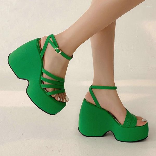 Sandalen 2023 Designer Frauen Kleid Schuhe Grün Orange Offene spitze Plattform Heels Frau Sommer High-Heeled Wedges