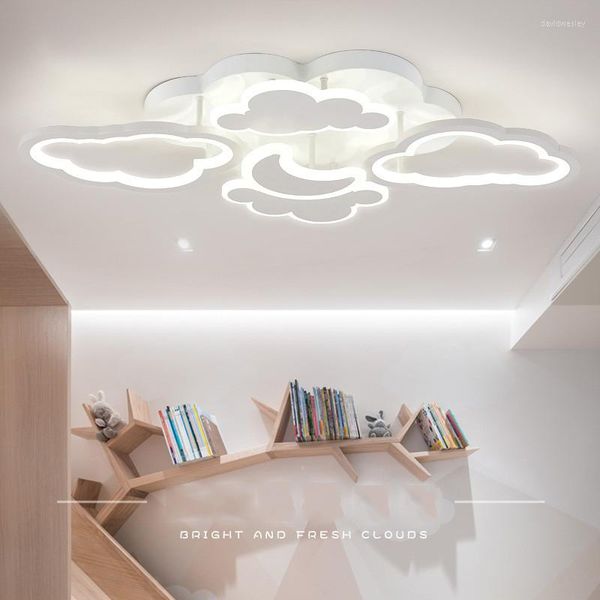 Lustres modernos lua estrela nuvem lustre luz branco rosa controle remoto quarto infantil lâmpadas led para princesa bebê berçário