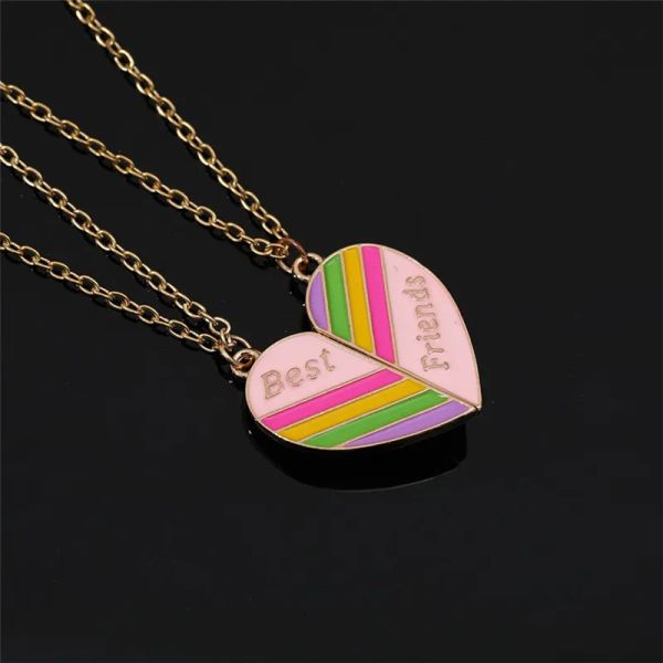 Mode 2 teile/satz Bunte Beste Freundin Herz Anhänger Halskette Designer für Kinder Mädchen Vergoldete Gliederkette Choker Legierung BFF Regenbogen Halsketten Schmuck Geschenk