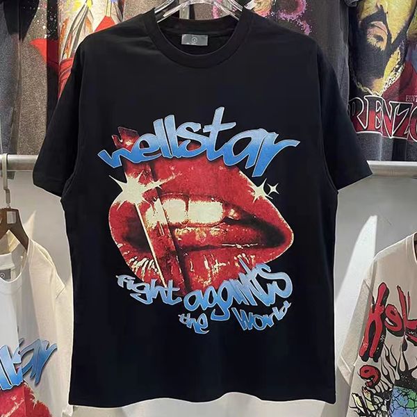 Erkek Tişörtleri Hellstar T-Shirt Kırmızı Dudak Monogram Baskı Moda Vintage Çift Kısa Kollu Tişört Yaz Top Tee 230707