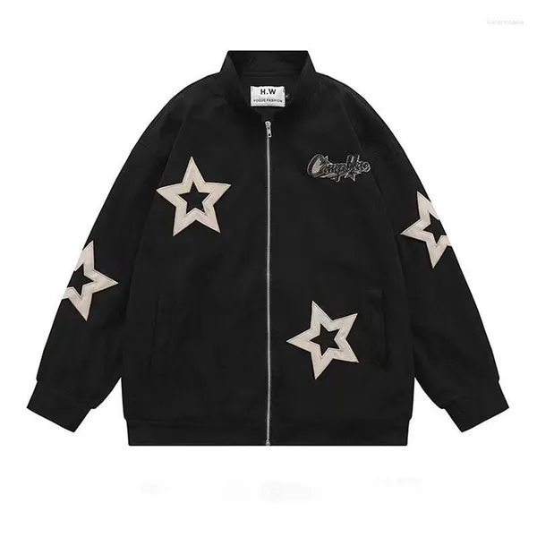 Damenjacken Pentagramm bestickte Fliegerjacke Herren Damen Y2k Lose Windjacke Vintage Mäntel Cargo Dünn Paar Baseball Frühling Herbst