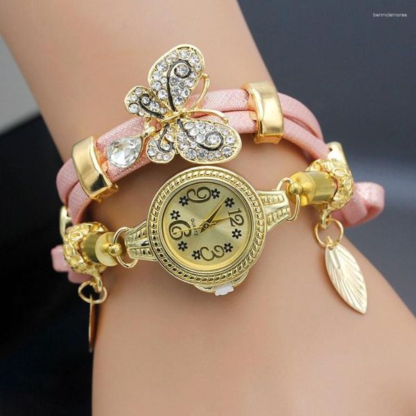 Нарученные часы Smvpshsby Fashion Women Women Watch Thate Ladies Rest Strap Gold Alloy Butterfly Bracelet Bracelet Quartz Press Watch
