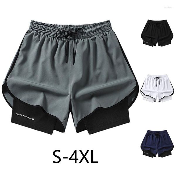 Herren-Shorts, lässig, Schwarz, 2-in-1-Kompression, Fiess-Strandhose, schnell trocknend, Training, Joggen, kurze Hose für