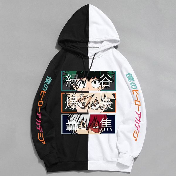 Jeans Anime My Hero Academia Capuzes Cool Shoto Todoroki Bakugou Deku Pullover com capuz de capuz Tatchwork