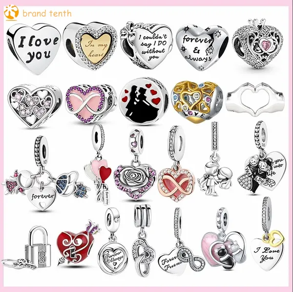 925 Sterling Silver per Pandora Charms Autentico Bead Love Lock Infinity Forever Heart Couple Charm Set Ciondolo