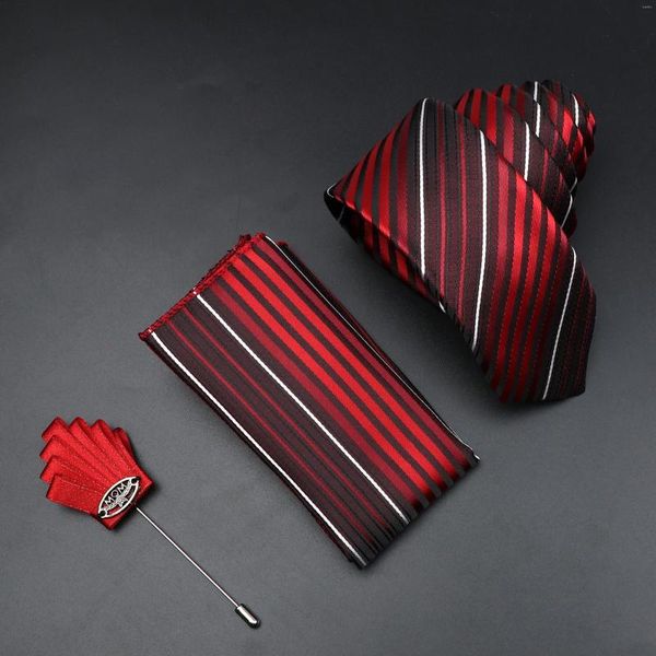 Fliegen Est Rot Gestreifte Krawatte Einstecktücher Brosche Set Anzug Vintage Grau Blau Lila Klassische Krawatte Für Bräutigam Business Hochzeit Party