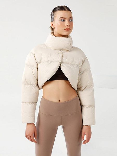 Trench da donna Fashion Soild Collo alto Cappotto invernale Per abbigliamento donna Streetwear Impiombato Parka senza ombelico Monopetto