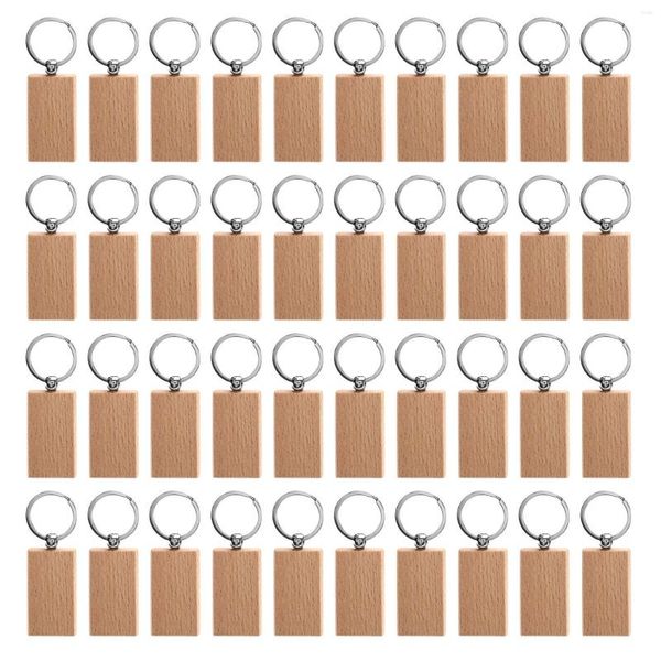 Schalen 40 Stück leere rechteckige Holz-Schlüsselanhänger, DIY-Holz-Schlüsselanhänger, Anhänger können Geschenke gravieren