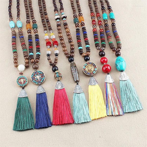 Anhänger Halsketten Bohemian Quaste Vintage Halskette Enthic Lange Handgemachte Nepal Holz Perlen Frauen Anhänger Schmuck Geschenke