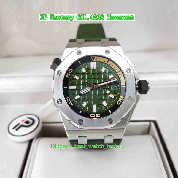 IP Factory Mens Watch Better Version 42mm 15720 Diver 15720ST.OO.A052CA.01 Army Green Dial Rubber Bands Watches CAL.4308 Movement Automatic Men's Wristwatches